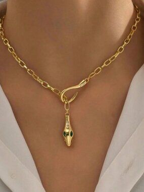Gold Plated Stainless Steel Snake Lariat Necklace